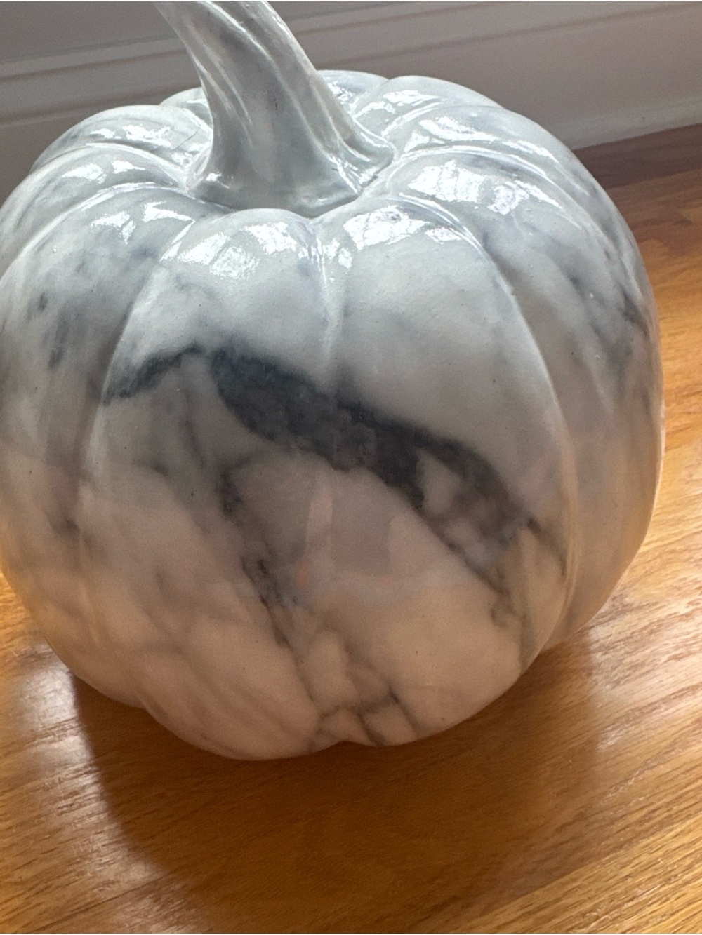 Glossy Marble-Effect Ceramic Pumpkin Accent - White and Gray - Picture 3 of 4